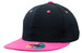 A black cap with a pink brim and top button, featuring a logo on the front. A black cap with a pink brim and top button, featuring a logo on the front.