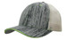 A cap featuring a grey wood print design with a light mesh back and a green accent on the brim.