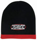 A two-tone acrylic beanie featuring black and red colours with a logo on the front. A two-tone acrylic beanie featuring black and red colours with a logo on the front.