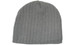 A grey cable knit beanie toque with a ribbed texture. The product has a simple, unembellished design.