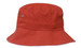 A red brushed sports twill bucket hat featuring a logo and a wide brim.