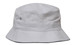 A white Brushed Sports Twill Bucket Hat with a logo, featuring a wide brim and a simple design.