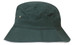 A dark green bucket hat with a wide brim and a logo on the side. A dark green bucket hat with a wide brim and a logo on the side.