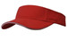 A red brushed heavy cotton visor with a contrasting trim and a logo on the front.