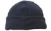 A navy micro fleece beanie with a folded cuff and a plain design. It features a logo on the side.