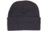 A dark grey acrylic beanie with a rolled cuff and a simple design, featuring a logo.