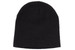 A black rolled down acrylic beanie with a soft texture and a simple, classic design.