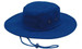 A blue brushed heavy cotton hat with a wide brim and adjustable chin strap, featuring small vents on the side.