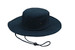 A navy brushed heavy cotton hat with a wide brim and a drawstring. Features small ventilation eyelets and a logo.