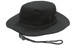 A black brushed heavy sports twill hat with a wide brim and an adjustable chin strap. Features a logo.