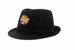 A black Fedora cotton twill hat featuring a logo on the front. The hat has a classic wide brim design.