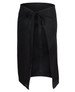 A black apron featuring a tie closure and a split design, with a subtle logo at the bottom. A black apron featuring a tie closure and a split design, with a subtle logo at the bottom.
