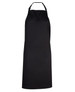 A black apron featuring a halter neck design and a simple style. It includes a logo on the front. A black apron featuring a halter neck design and a simple style. It includes a logo on the front.
