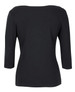 A black women's 3/4 sleeve boat neck tee featuring a simple, classic design and a fitted silhouette.