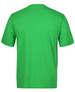 A green T-shirt featuring a plain back design and short sleeves, with a logo displayed. A green T-shirt featuring a plain back design and short sleeves, with a logo displayed.