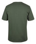 A plain green t-shirt displayed from the back, featuring a simple design and a logo. A plain green t-shirt displayed from the back, featuring a simple design and a logo.