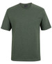 A green T-shirt featuring short sleeves and a round neckline, with a branding logo on the label. A green T-shirt featuring short sleeves and a round neckline, with a branding logo on the label.