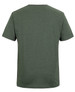 A green T-shirt with a round neck and short sleeves, featuring a logo on the back. A green T-shirt with a round neck and short sleeves, featuring a logo on the back.