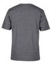 A grey T-shirt with short sleeves, featuring a plain back and a logo on the fabric. A grey T-shirt with short sleeves, featuring a plain back and a logo on the fabric.