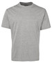 A grey T-shirt featuring a round neck and short sleeves, with a logo on the neckline. A grey T-shirt featuring a round neck and short sleeves, with a logo on the neckline.