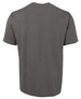 A grey unisex T-shirt with a plain back and short sleeves, featuring a logo on the back. A grey unisex T-shirt with a plain back and short sleeves, featuring a logo on the back.