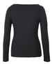 A black long-sleeve boat neck tee with a fitted design and a plain back. Features a logo.