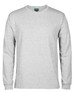 A grey long-sleeve T-shirt with a standard fit. The shirt features a logo on a tag at the neckline.
