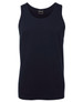 A navy blue singlet featuring a simple design and a label with branding.