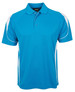 A polo shirt in bright blue with white accents and a collar. Features a logo on the chest. A polo shirt in bright blue with white accents and a collar. Features a logo on the chest.