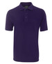 A purple polo shirt featuring a classic collar and button placket, with a logo on it.
