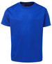 A blue T-shirt featuring a round neckline and short sleeves, with a logo on the label.