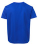 A blue T-shirt featuring a simple cut and short sleeves, with a logo on the back.