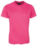 A pink T-shirt with short sleeves and a branded tag on the neckline.