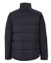 A black puffer jacket featuring a padded design with a high collar and no visible logos on the back.