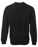 A black jumper with a plain back design, featuring long sleeves and a round neckline. It has a branding logo.