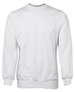 A plain white jumper with long sleeves and a round neckline, featuring a ribbed hem and cuffs.