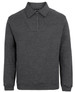 A dark grey polar fleece jumper featuring a half-zip collar and long sleeves. It has a logo on the front.
