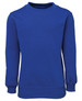 A blue fleecy sweatshirt with long sleeves and a round neckline, featuring a logo.