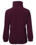 A maroon polar fleece jacket with a high collar and elasticated cuffs, featuring a branded logo.