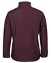 A soft shell jacket in a deep burgundy colour, featuring a high collar and a plain back design.
