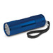 A compact blue torch with a textured body and a wrist strap. A compact blue torch with a textured body and a wrist strap.