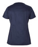 A navy blue ladies scrub top with a short sleeve and a simple, clean design. It features a logo. A navy blue ladies scrub top with a short sleeve and a simple, clean design. It features a logo.