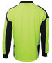 High-visibility long-sleeve polo shirt in lime green and black, featuring a logo. Designed for workwear use.