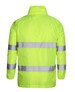 A bright lime work jacket featuring reflective silver stripes and a high collar. Includes a logo on the design.