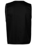 A black tricot vest with grey trim, featuring a logo on the back. Designed for workwear use.