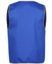 A blue vest with a grey trim and a logo, designed for workwear applications.