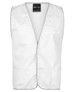 A white tricot vest featuring grey trim and multiple pockets. The vest includes branding.