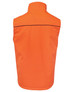 An orange work vest with a high neck and no visible front details, featuring a logo on the back. An orange work vest with a high neck and no visible front details, featuring a logo on the back.