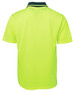 A bright yellow work polo shirt featuring a contrasting collar and a logo.