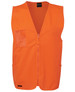 An orange safety vest featuring a zip front and a clear pocket, suitable for safety wear. It includes a logo. An orange safety vest featuring a zip front and a clear pocket, suitable for safety wear. It includes a logo.